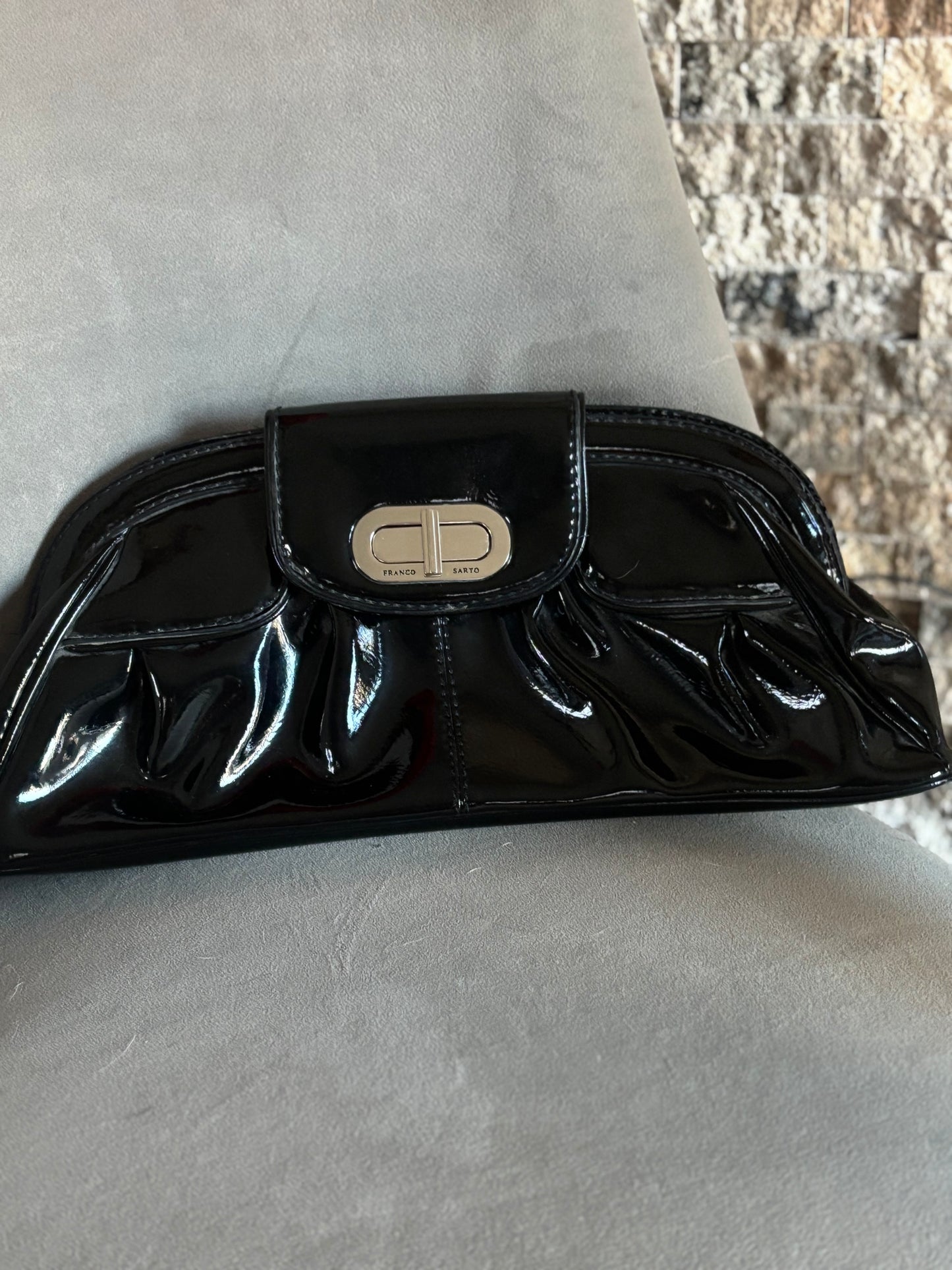 Franco Sarto Patent Leather Black Clutch