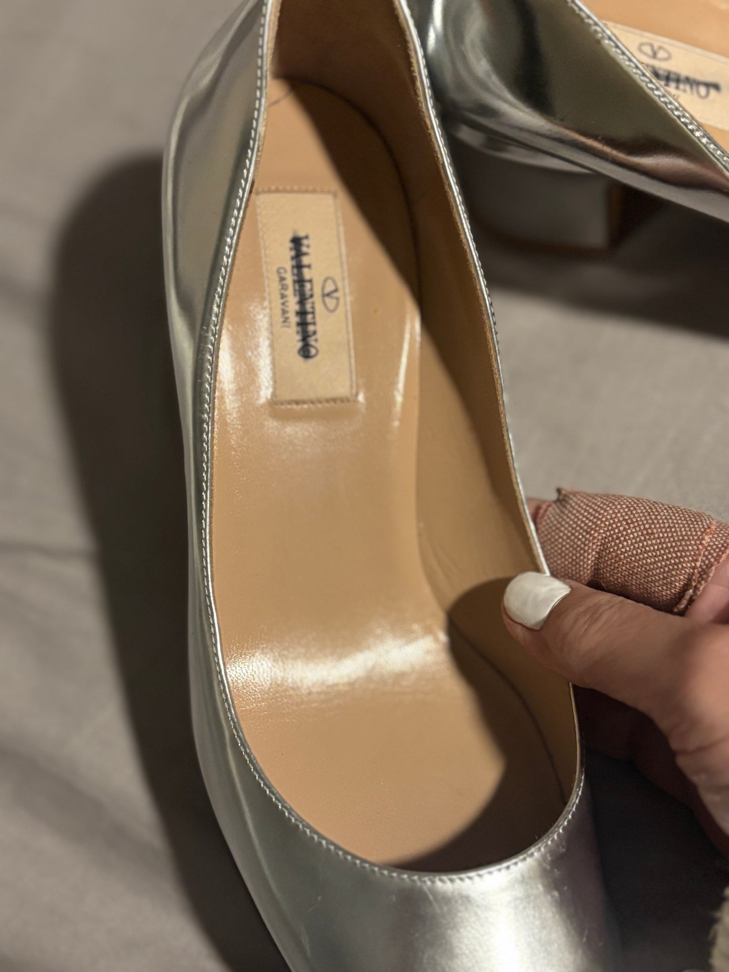 Valentino Made In Italy Authentic Silver Chunk Heels 7
