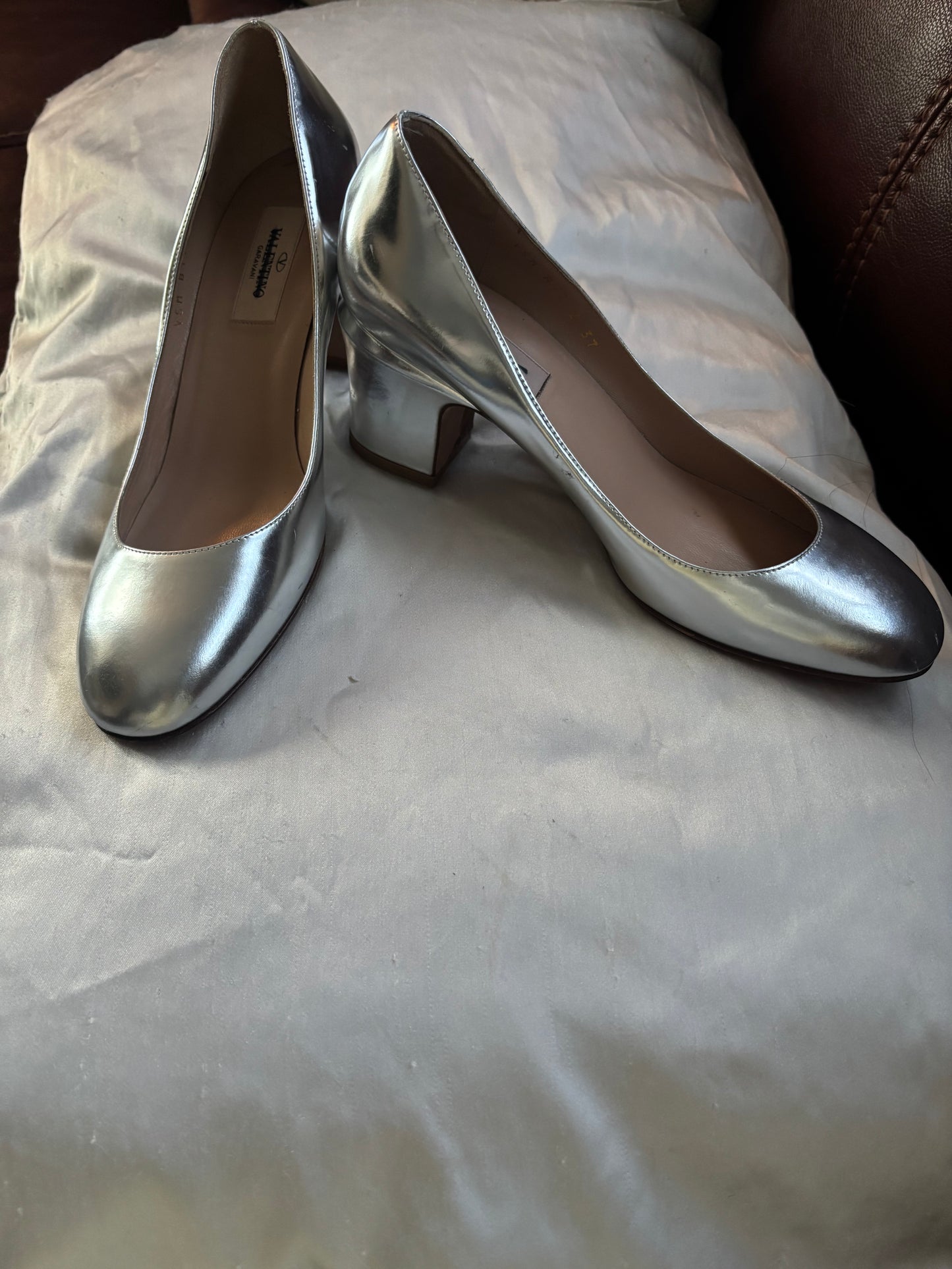 Valentino Made In Italy Authentic Silver Chunk Heels 7