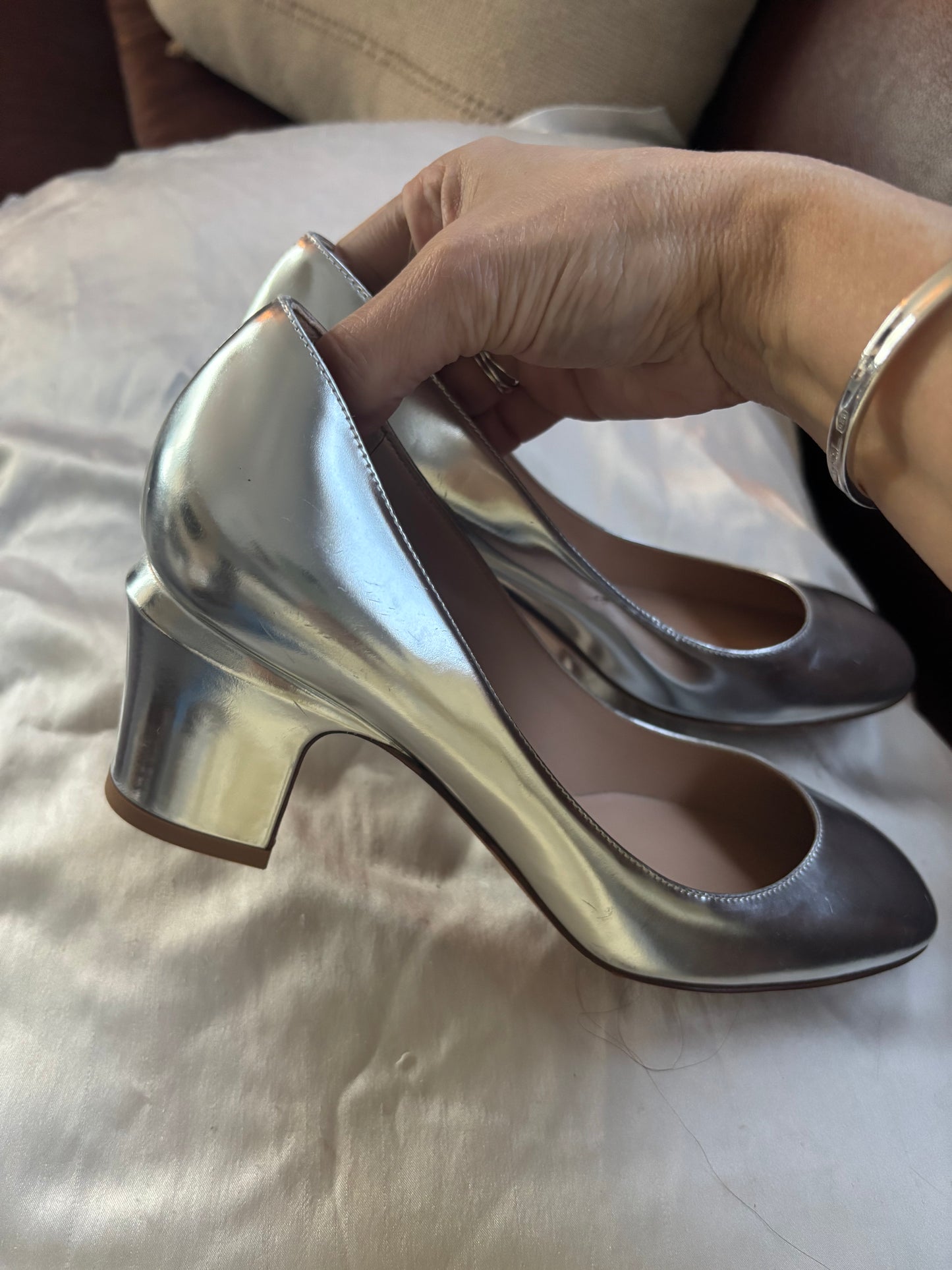 Valentino Made In Italy Authentic Silver Chunk Heels 7