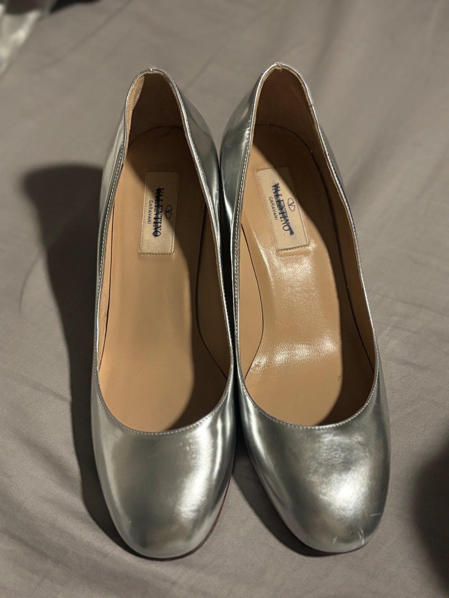 Valentino Made In Italy Authentic Silver Chunk Heels 7