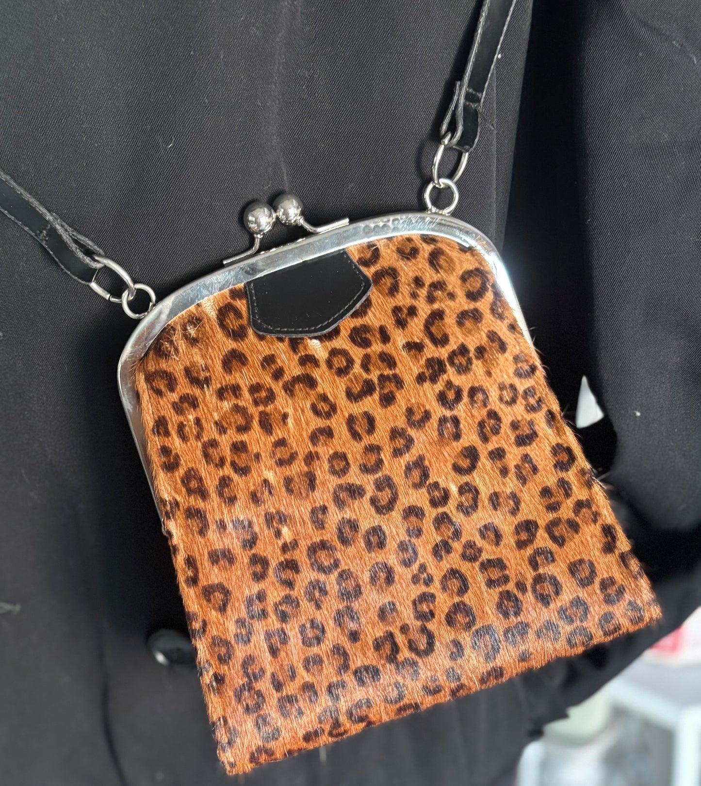 Leopard Print Mohair and Patent Leather Statement Purse