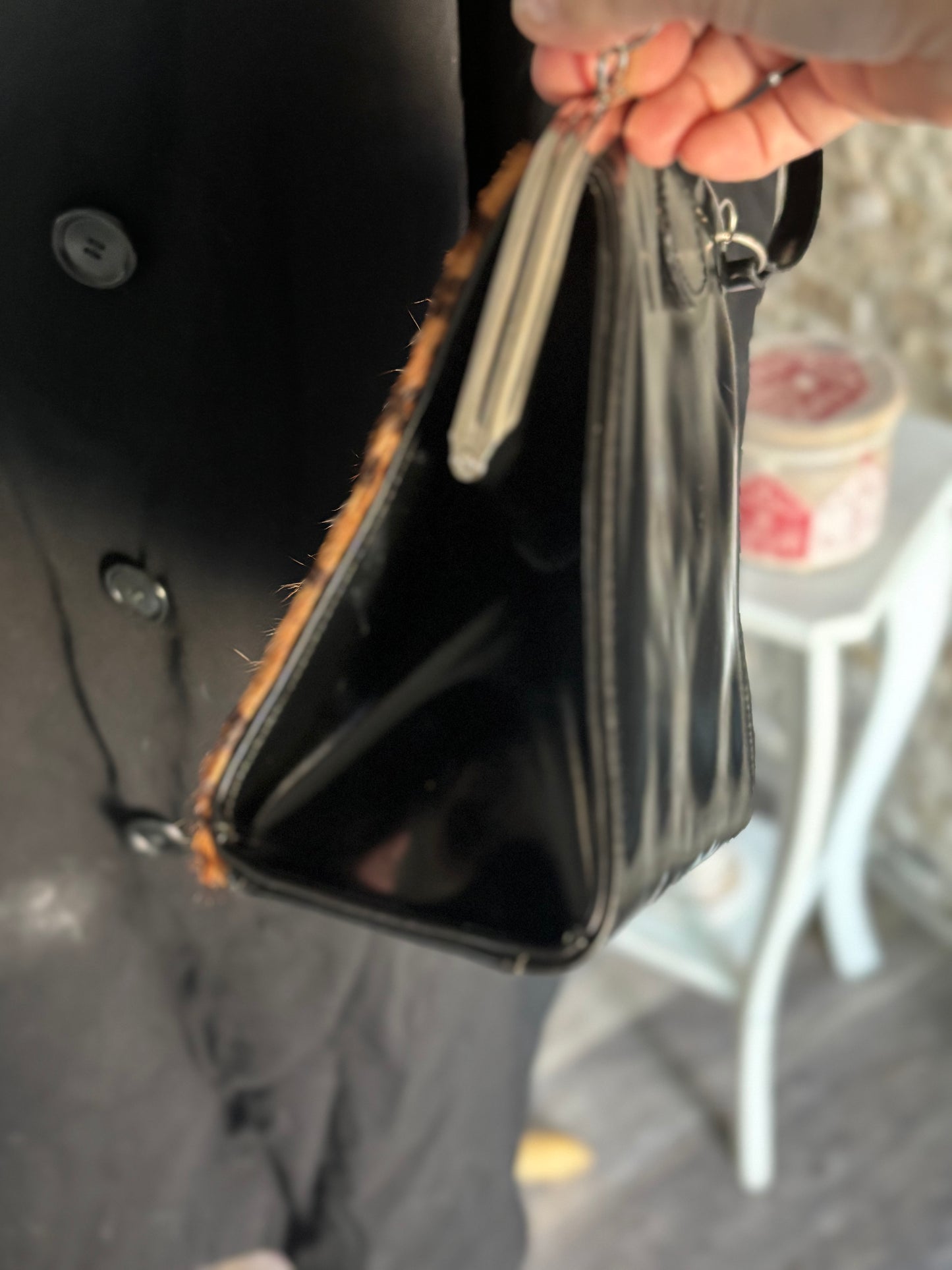 Leopard Print Mohair and Patent Leather Statement Purse