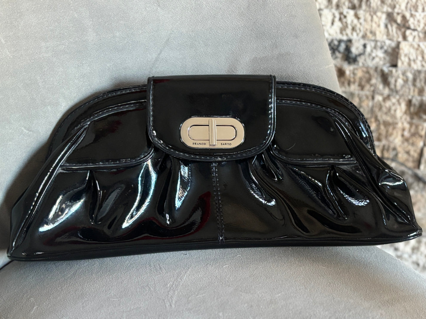 Franco Sarto Patent Leather Black Clutch