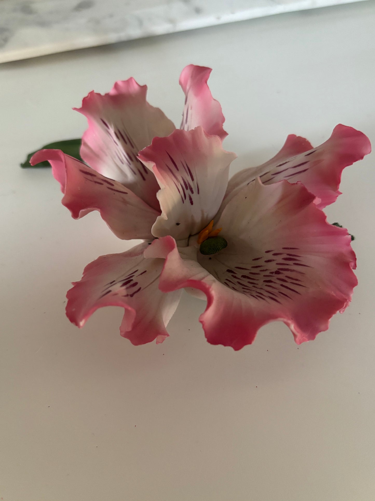 Vintage Capodimonte Italian Porcelain Mid Century Flower in Pink