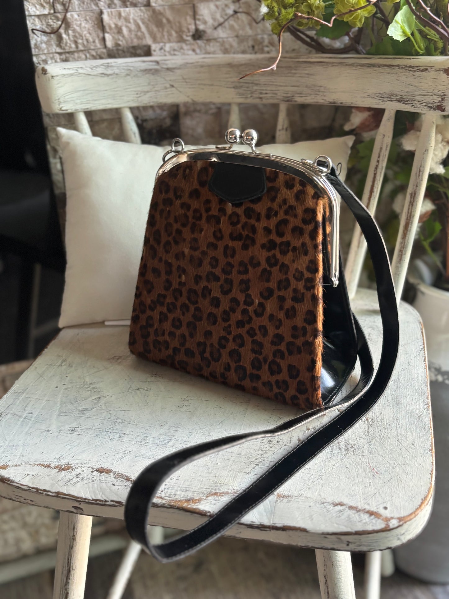 Leopard Print Mohair and Patent Leather Statement Purse