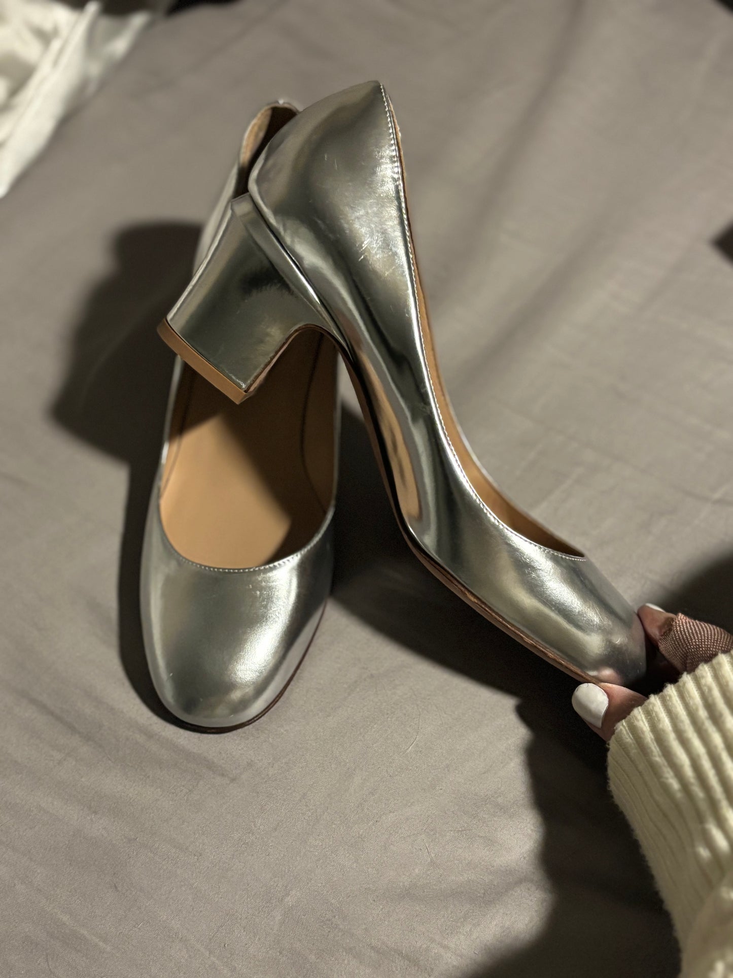 Valentino Made In Italy Authentic Silver Chunk Heels 7