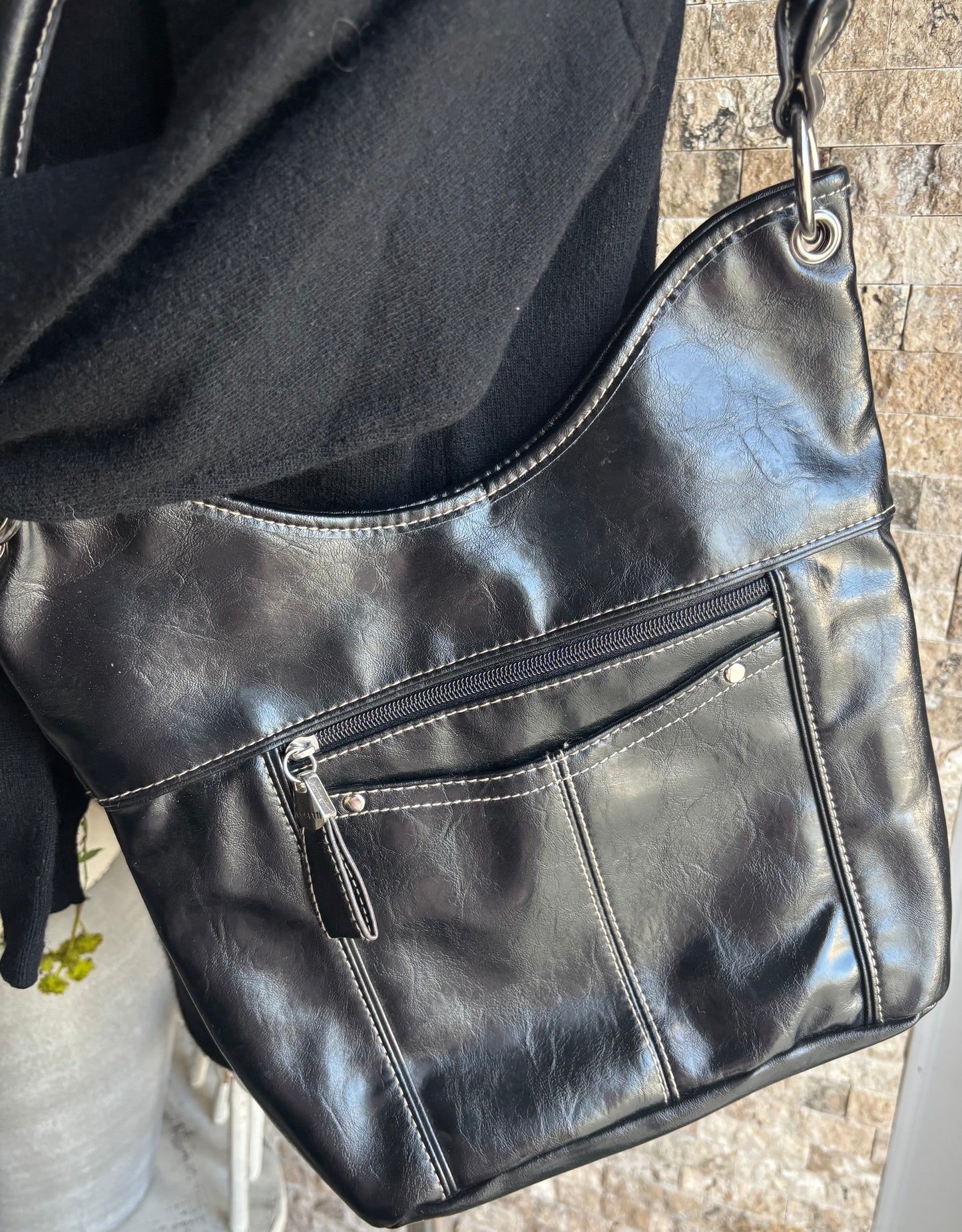 Rossetti Faux Leather Shoulder Black Bag