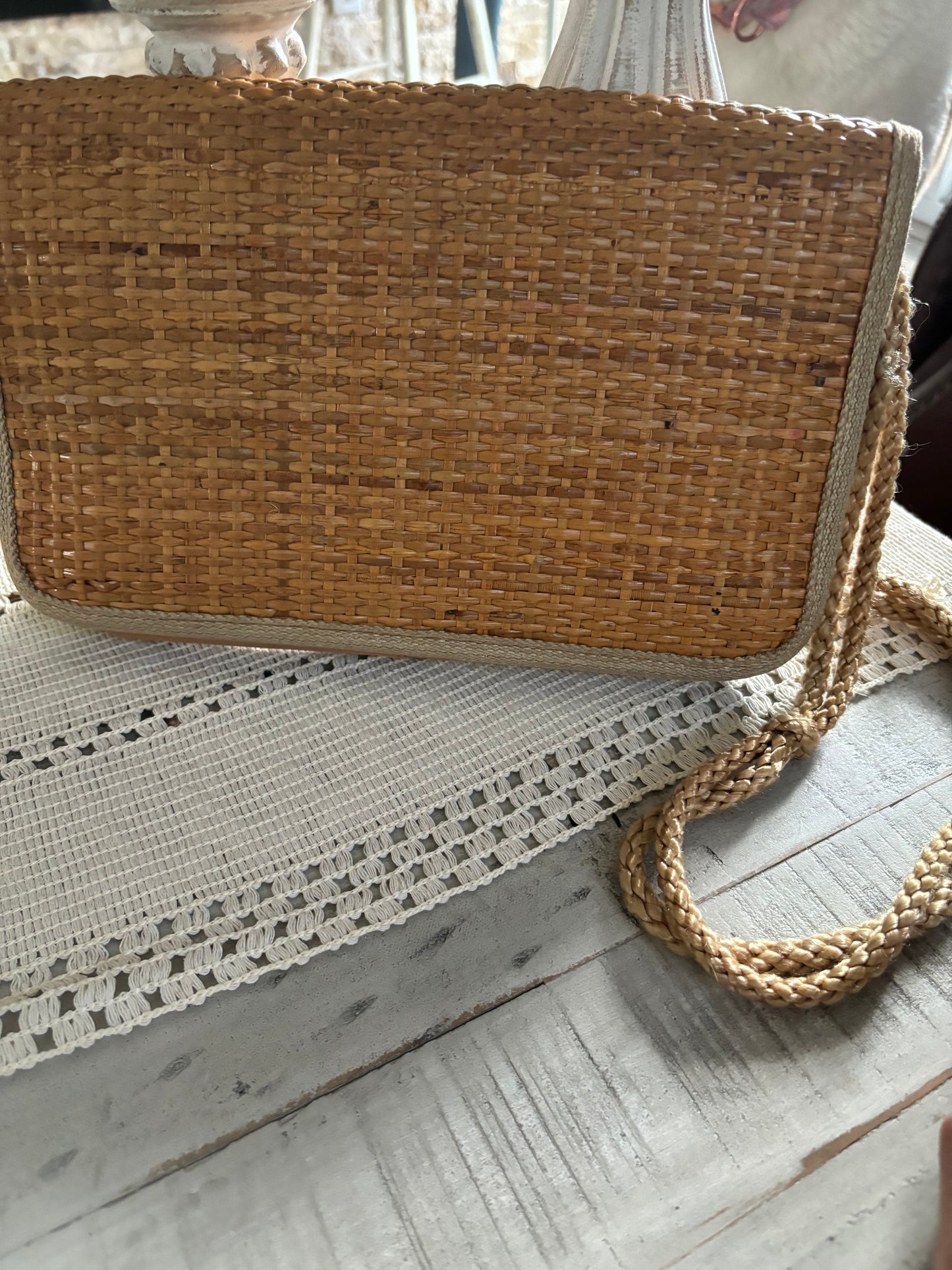 Vintage Made in Italy Straw Bamboo Crossbody with Rope Strap