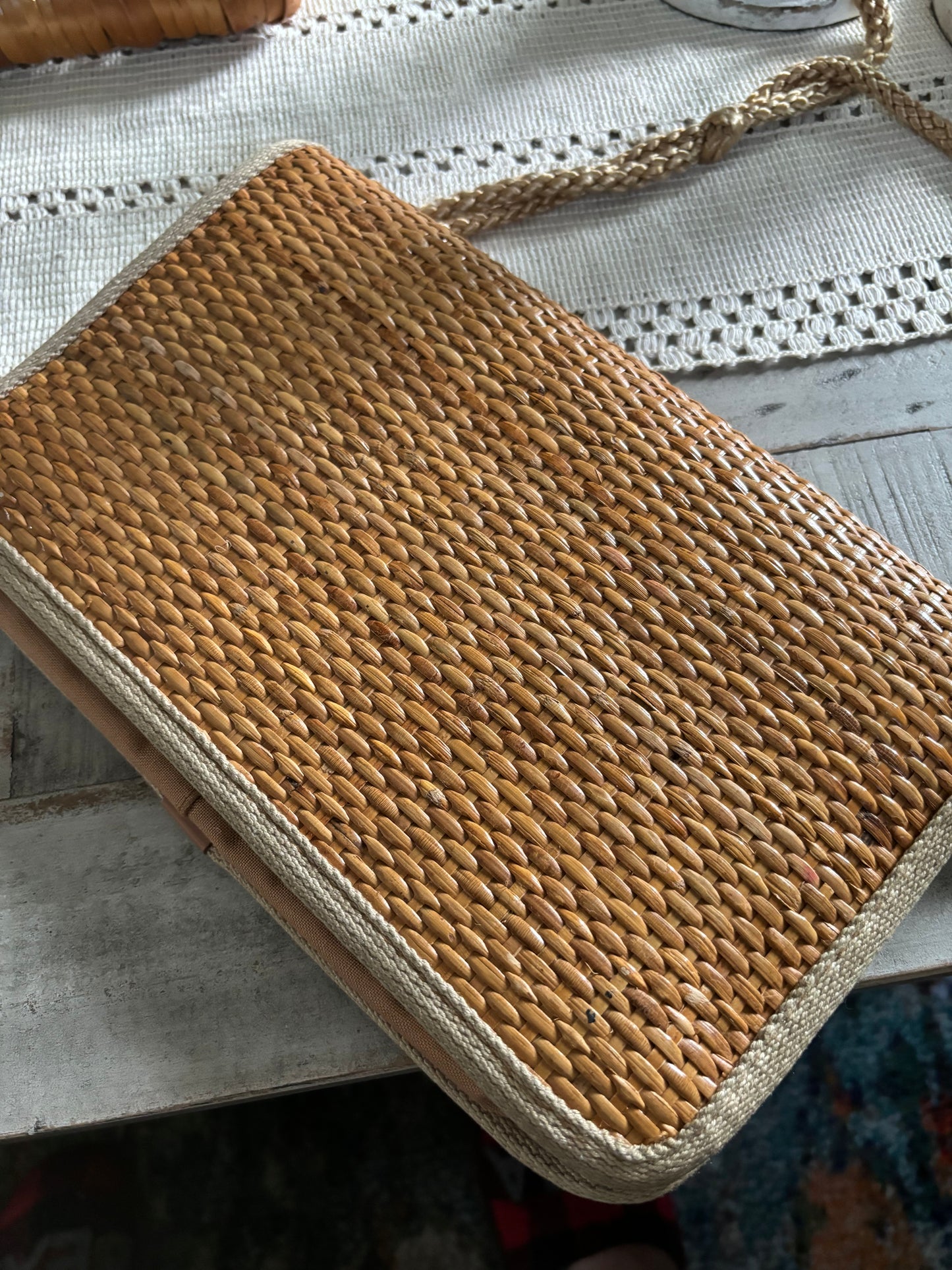 Vintage Made in Italy Straw Bamboo Crossbody with Rope Strap