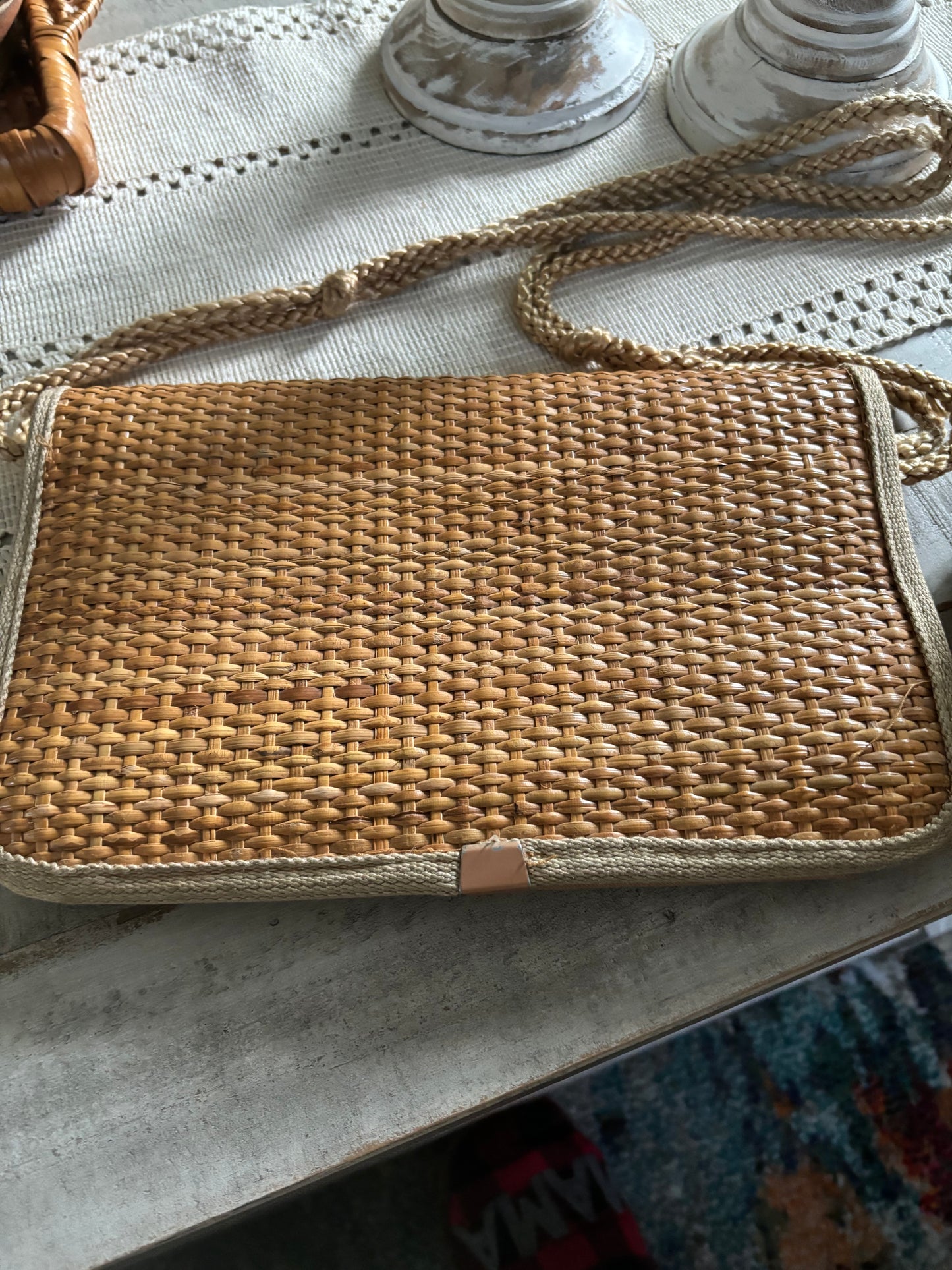 Vintage Made in Italy Straw Bamboo Crossbody with Rope Strap