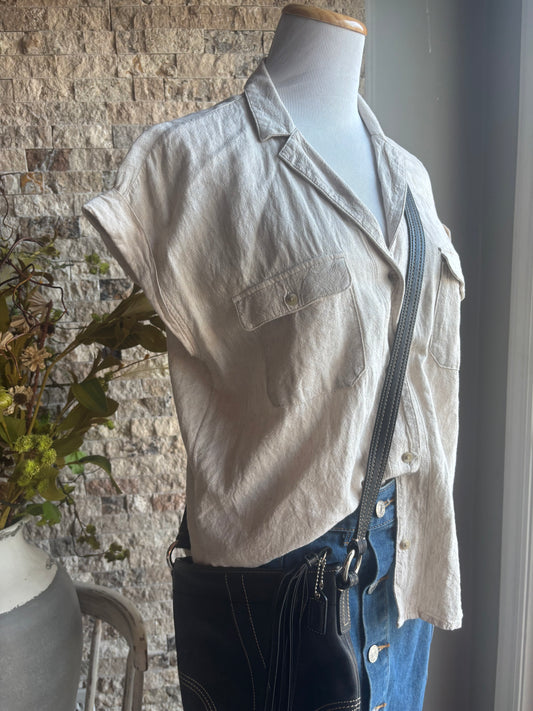 Linen Short Sleeve Button Down Small Petite