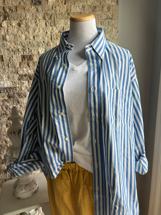 Oversized Blue and white striped button down