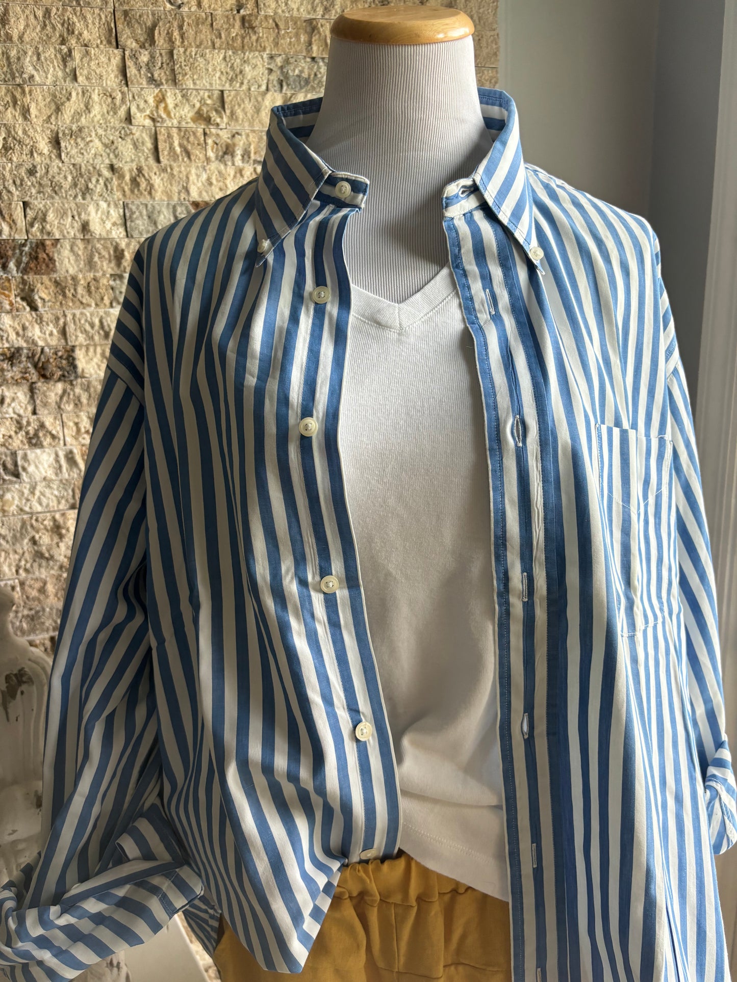 Oversized Blue and white striped button down