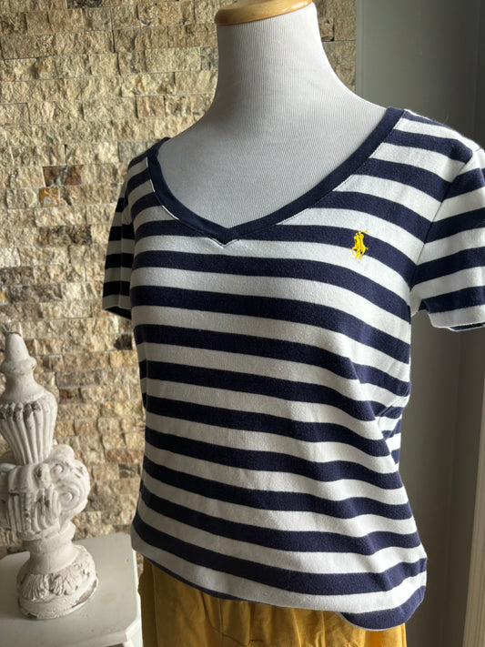 Ralph Lauren Navy and White striped t-shirt size xl