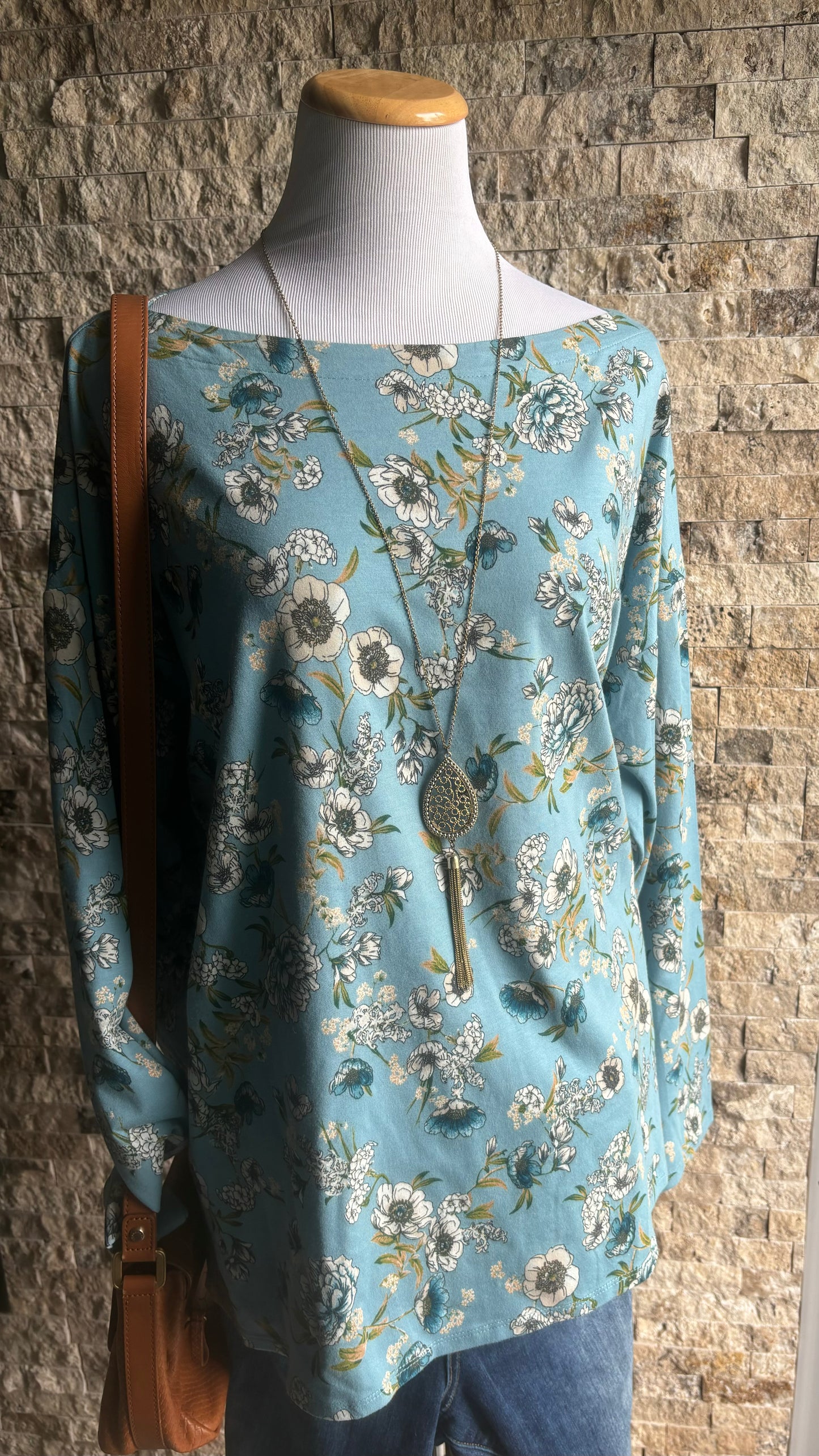 Floral Print Soft Boatneck Tee XL