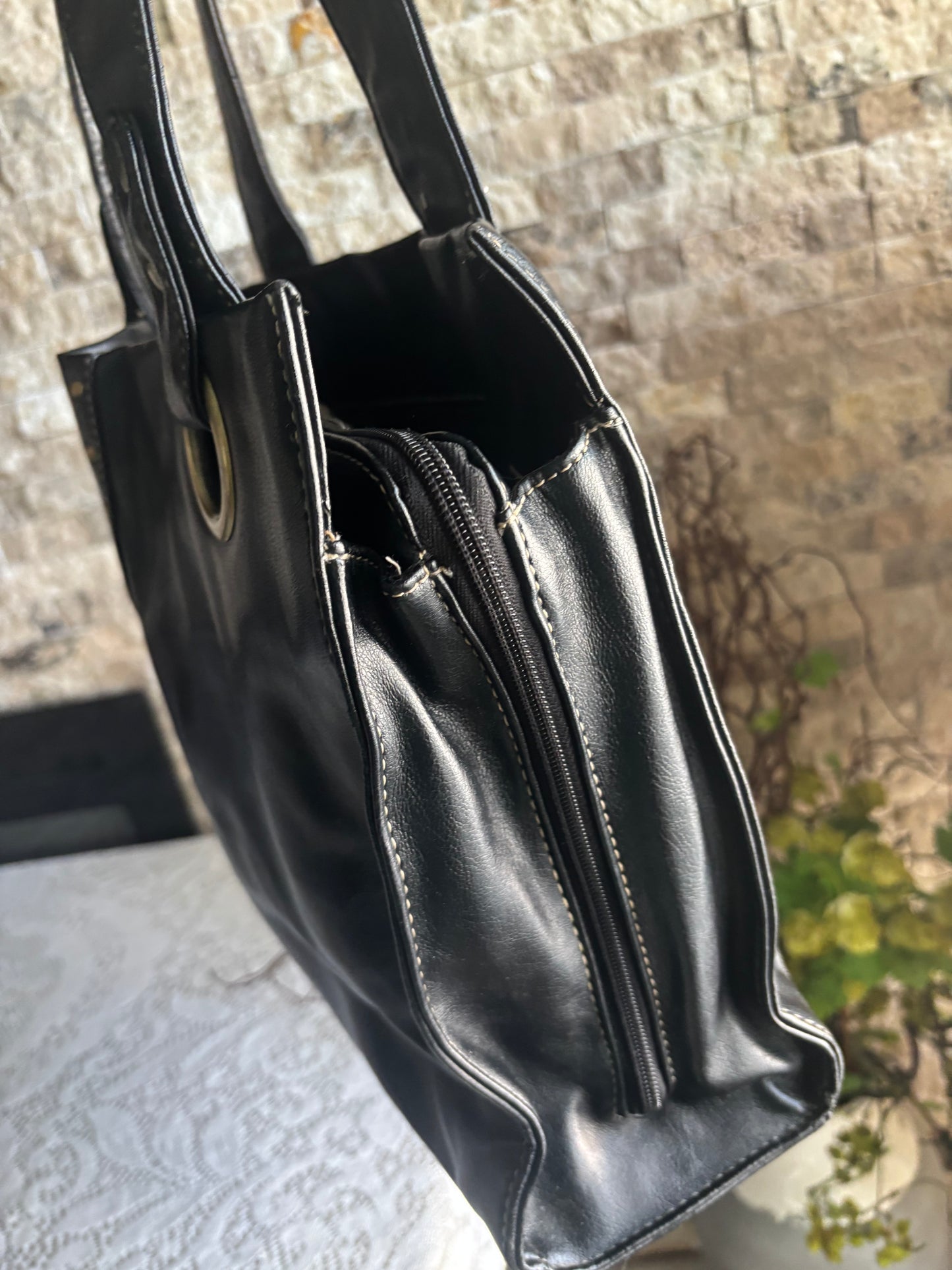 Sleek Black Leather Tote