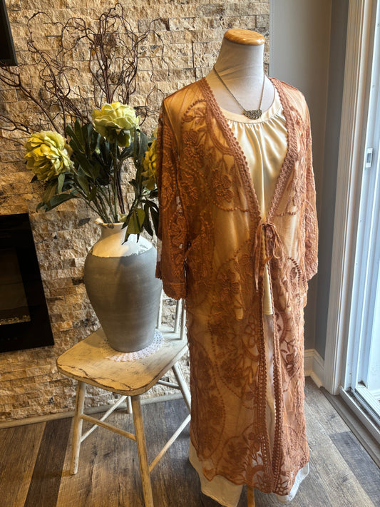 Delicate Long Lace Cover Up Jacket/ Medium