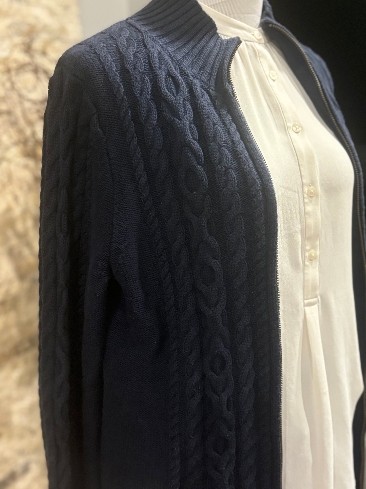 LL Bean Cable Knit Cardigan Zip Up Medium