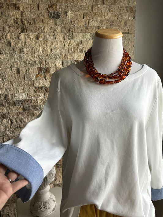 Nautica white top with denim cuff detailing xxl