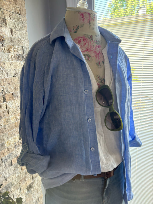 Beautiful Blue Linen Button Down/ large