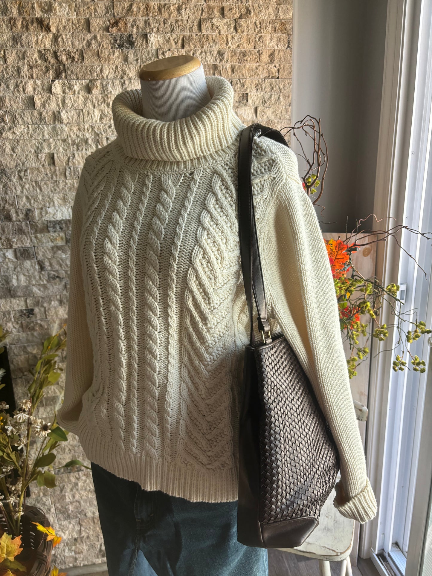 The Cable Knit Turtleneck Sweater/ Size Large