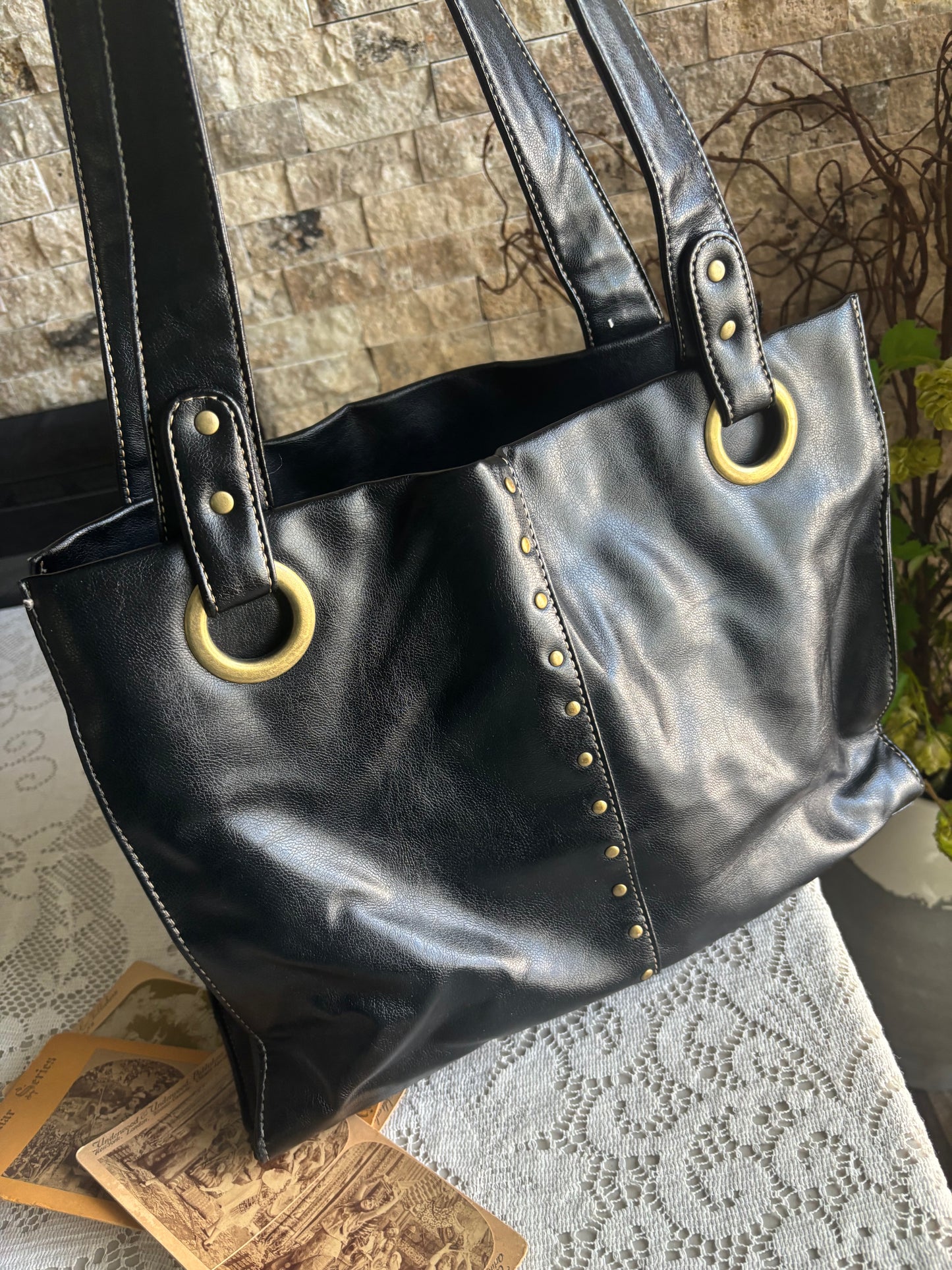 Sleek Black Leather Tote