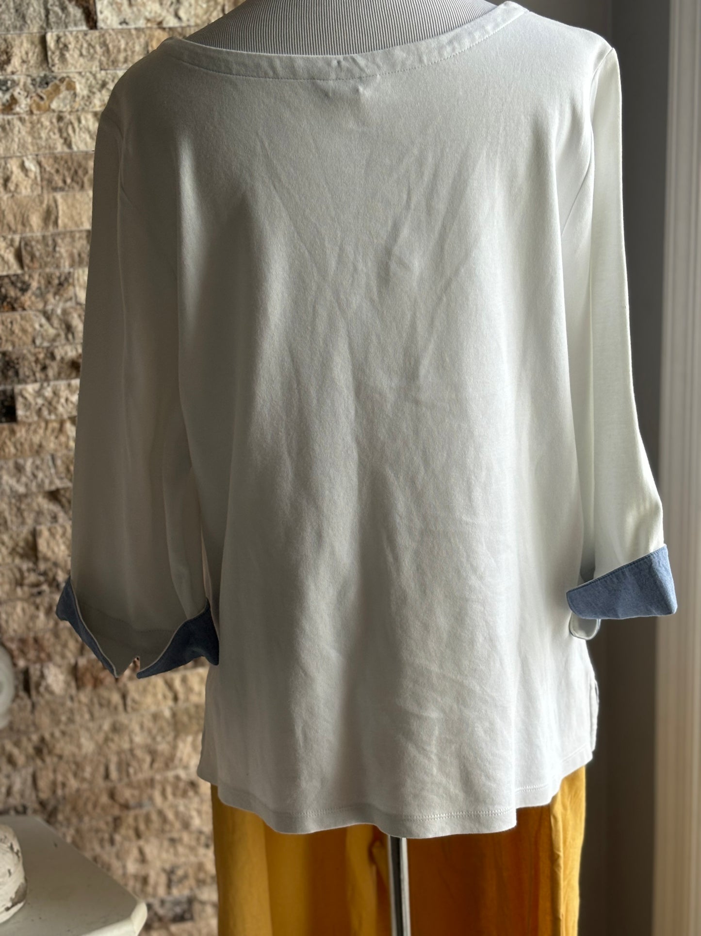 Nautica white top with denim cuff detailing xxl