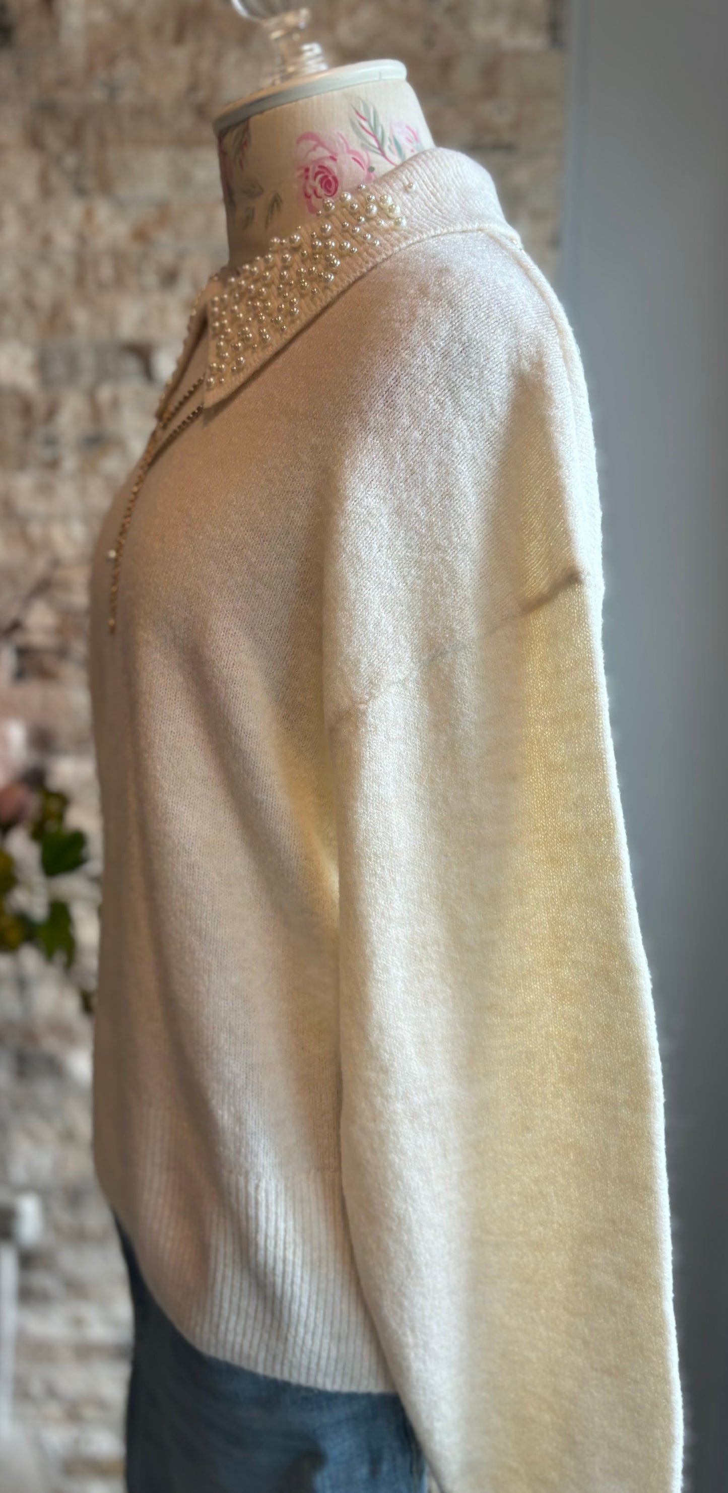 Delicate Ivory & Pearl collar sweater/ medium