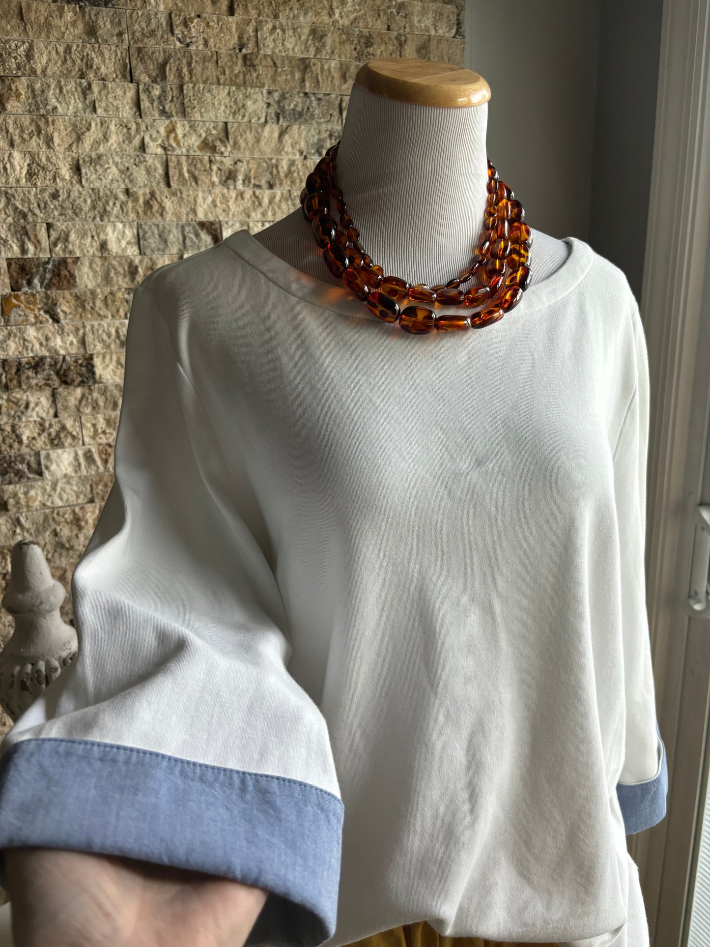 Nautica white top with denim cuff detailing xxl