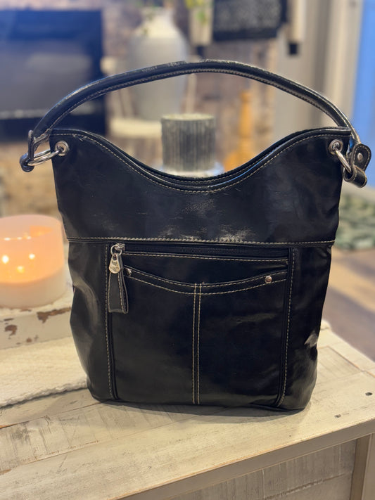 Rossetti Faux Leather Shoulder Black Bag