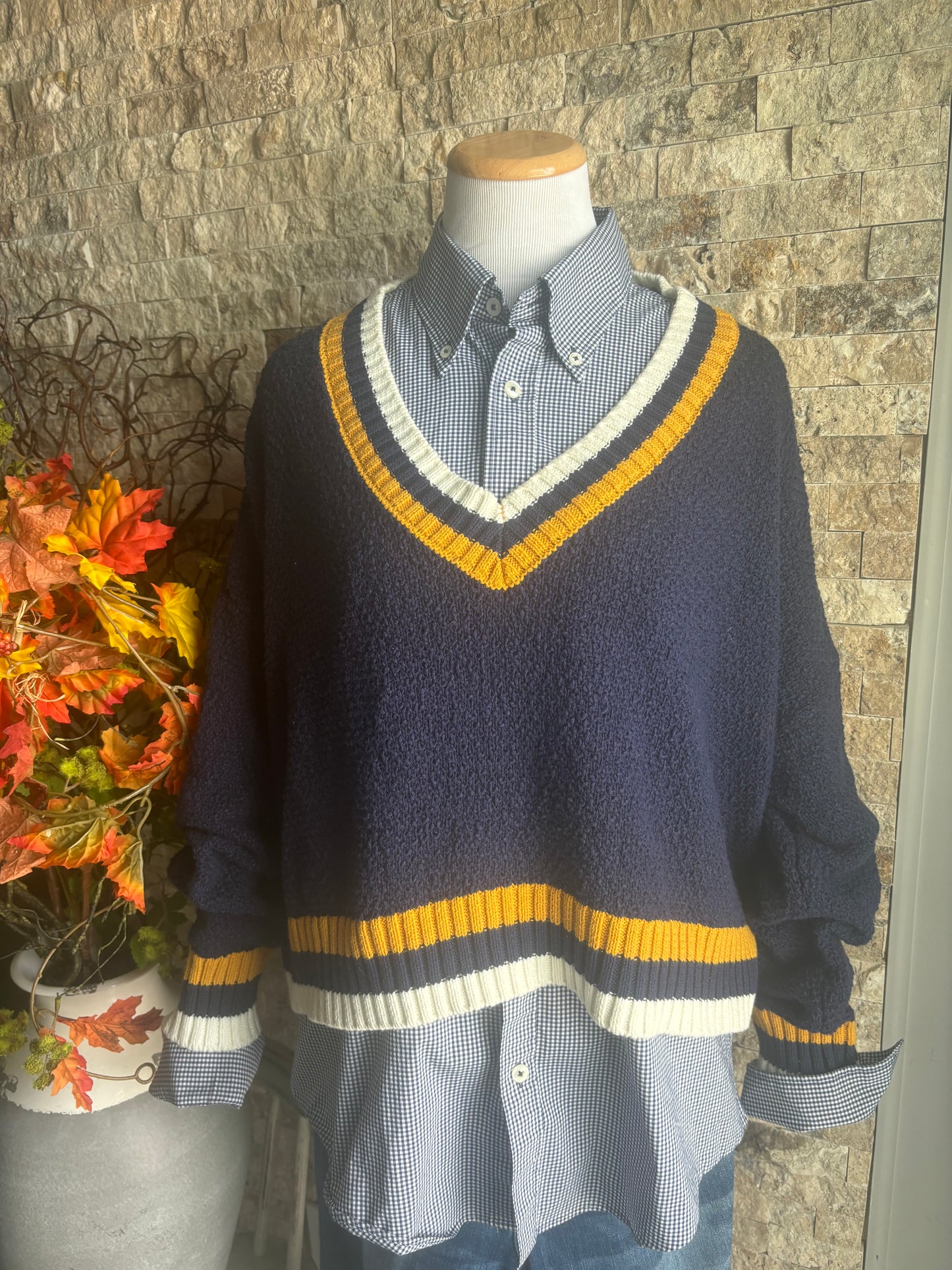 Cropped V neck varsity sweater size large