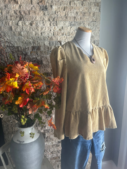 Vintage Corduroy Peplum shirt size small