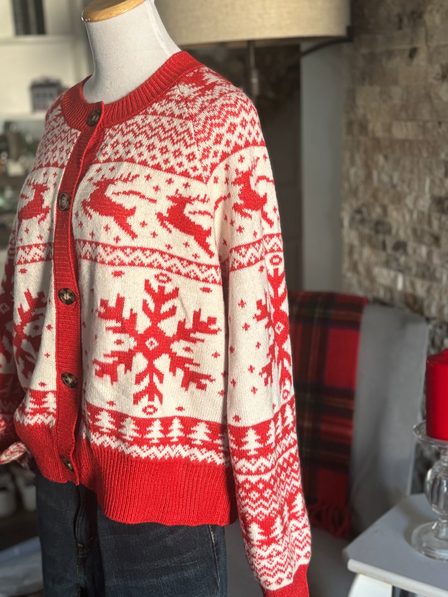 Reindeer Christmas Cardigan/ Size XL