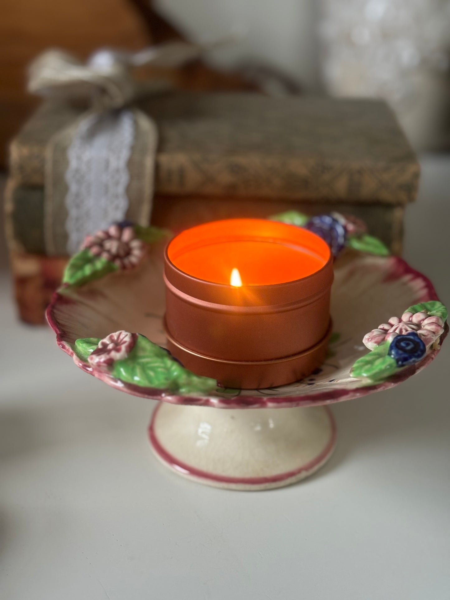 Vintage Floral Footed Candy Dish