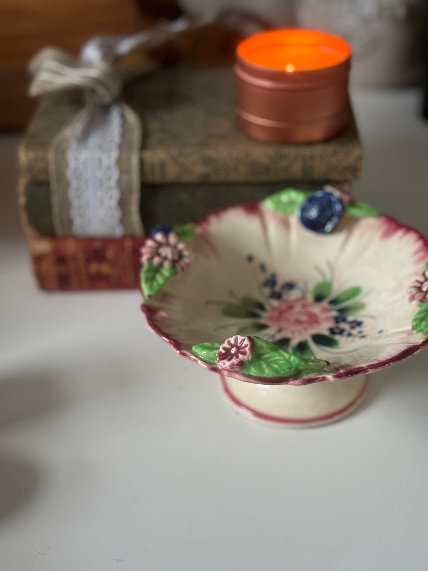 Vintage Floral Footed Candy Dish