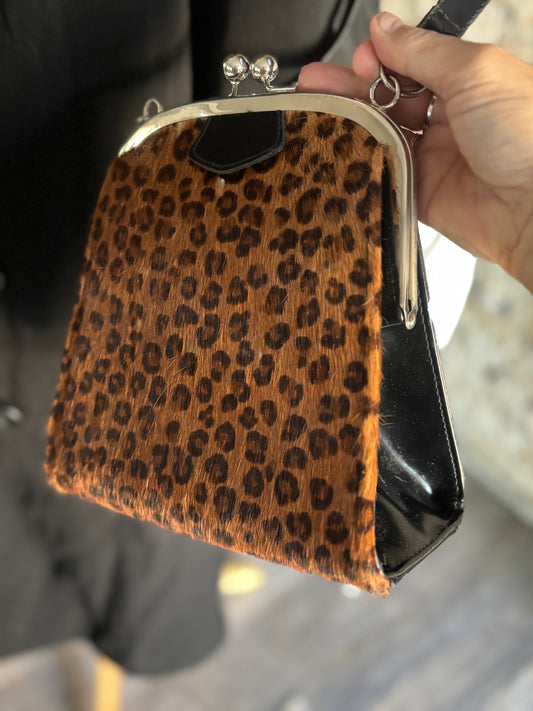 Leopard Print Mohair and Patent Leather Statement Purse