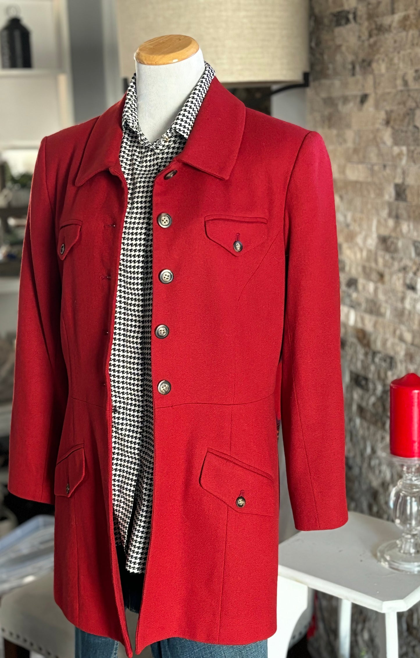 Crimson Red Wool Jacket/ Size Medium