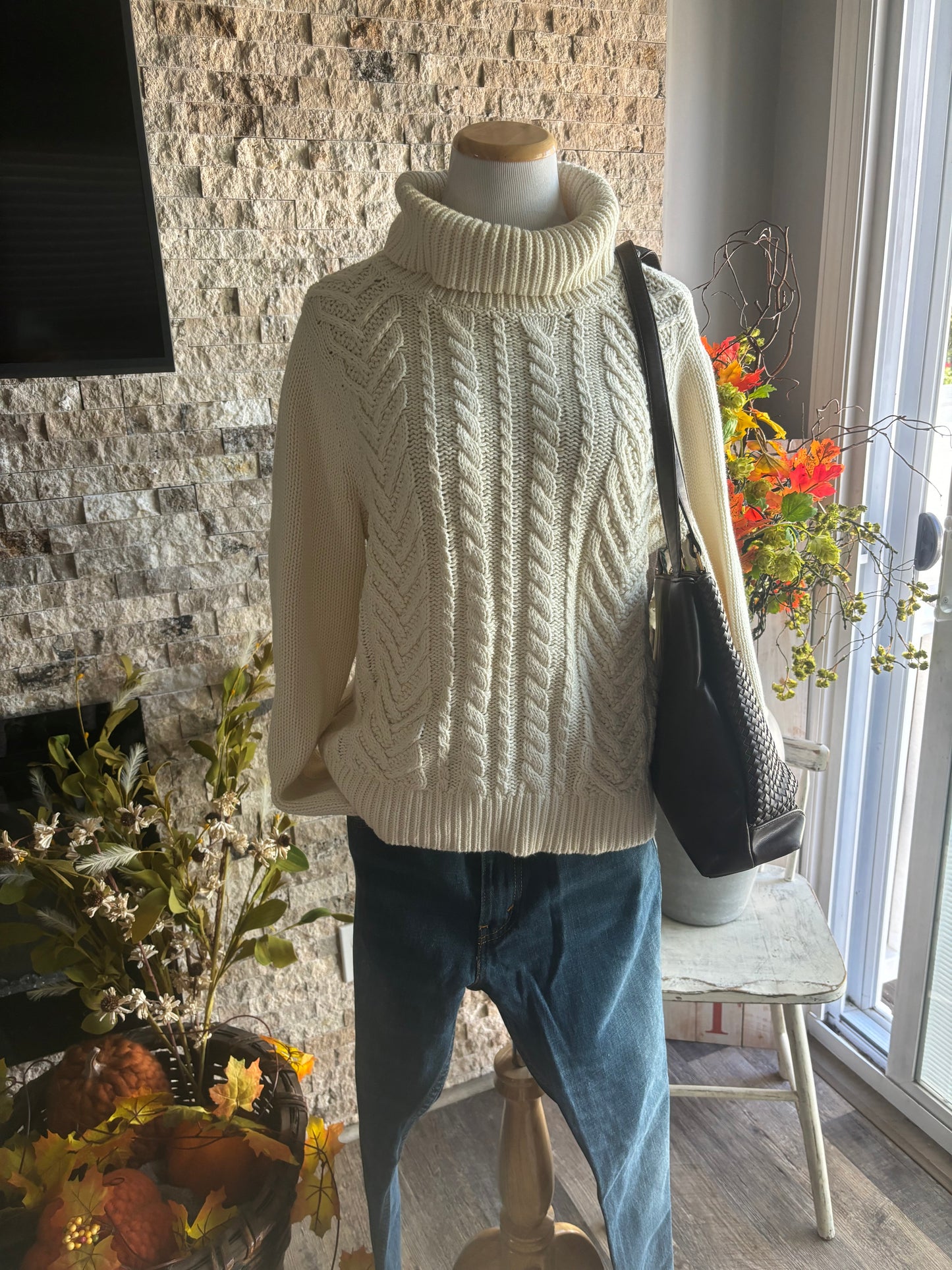 The Cable Knit Turtleneck Sweater/ Size Large