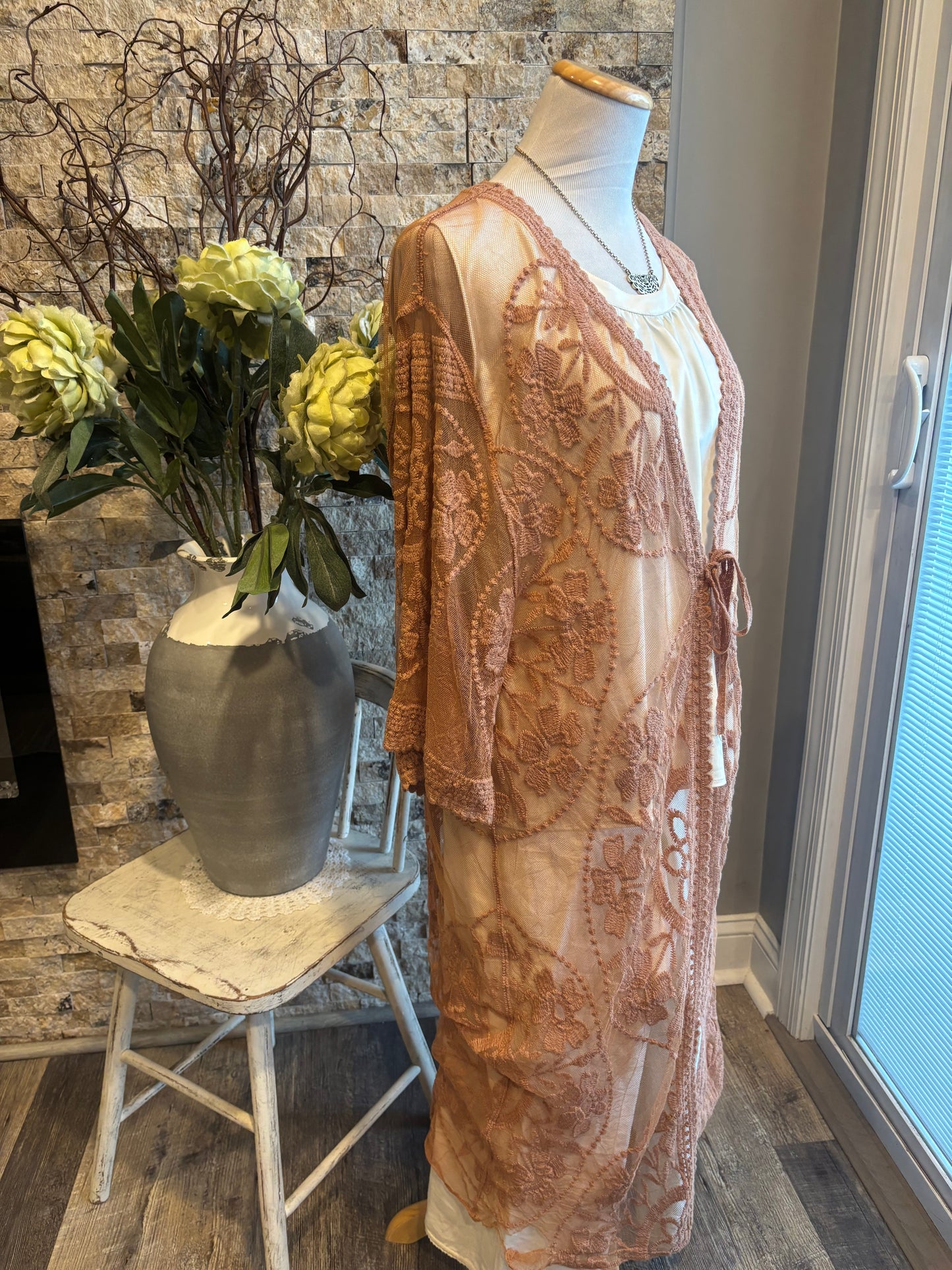 Delicate Long Lace Cover Up Jacket/ Medium