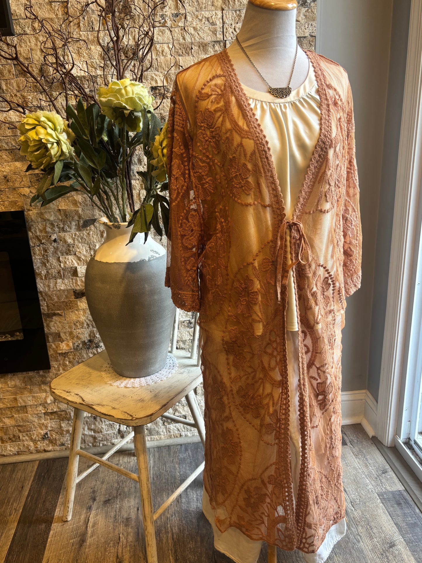 Delicate Long Lace Cover Up Jacket/ Medium