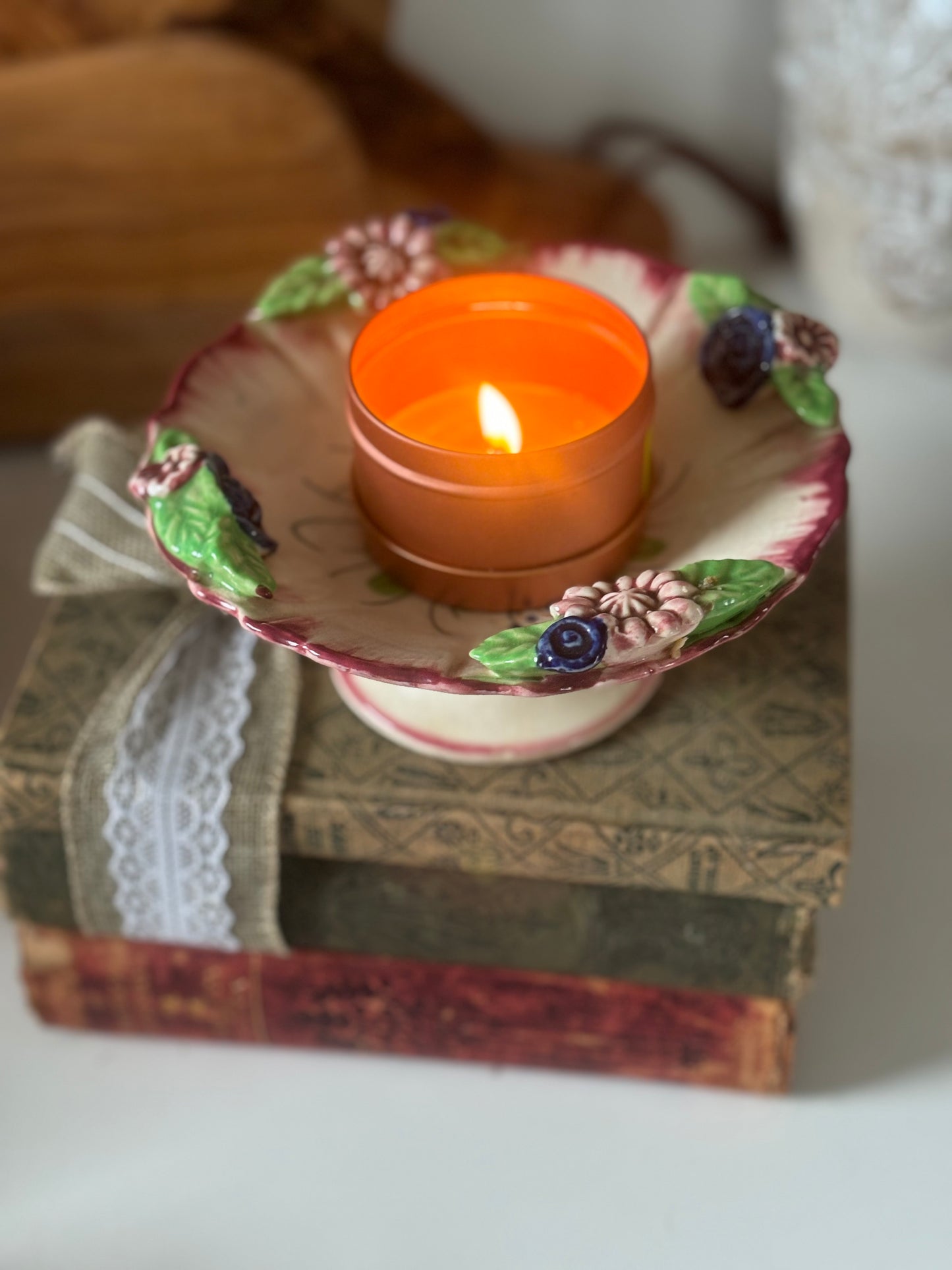 Vintage Floral Footed Candy Dish