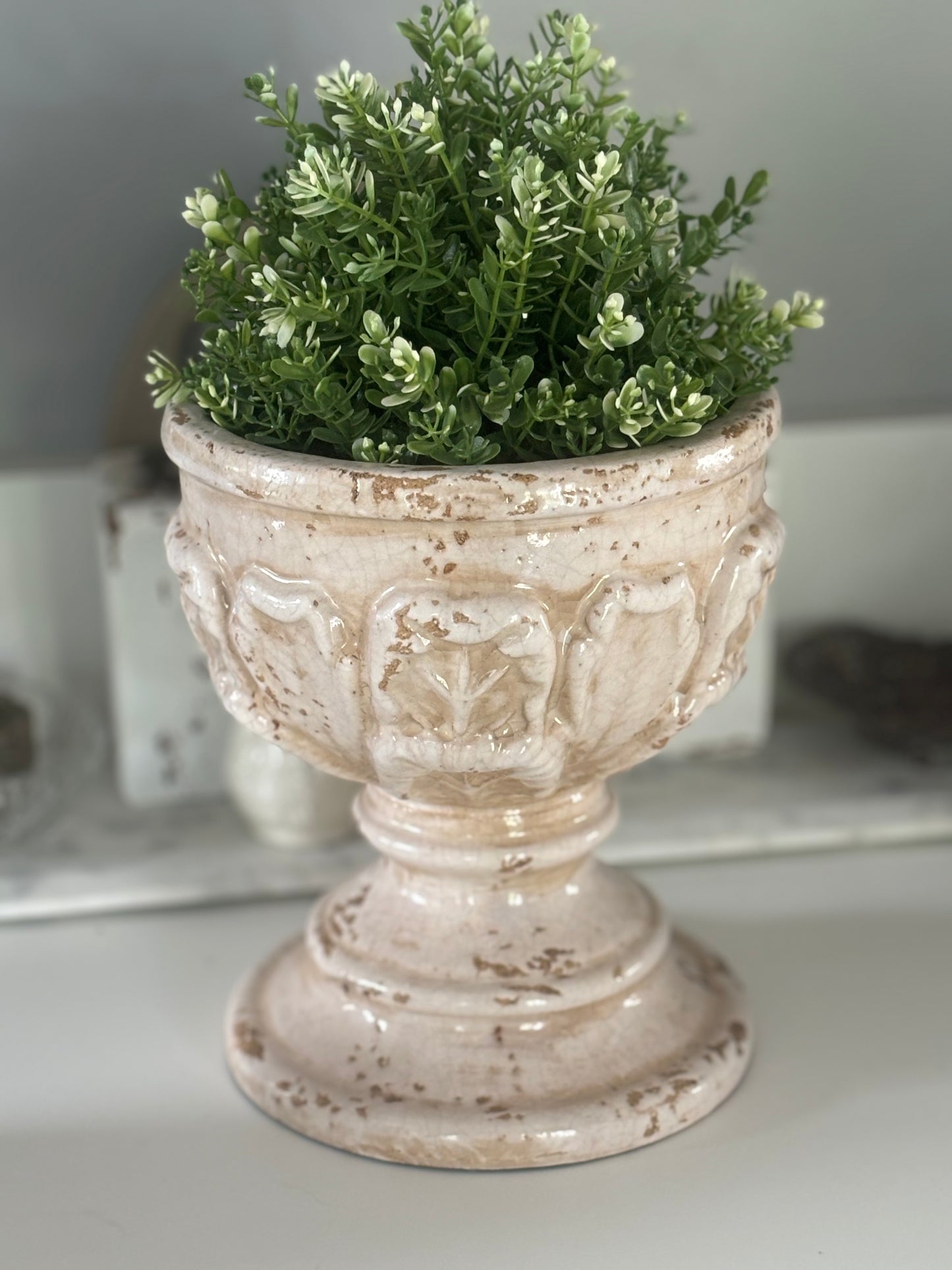 Vintage Ceramic Distressed Planter/ Urn