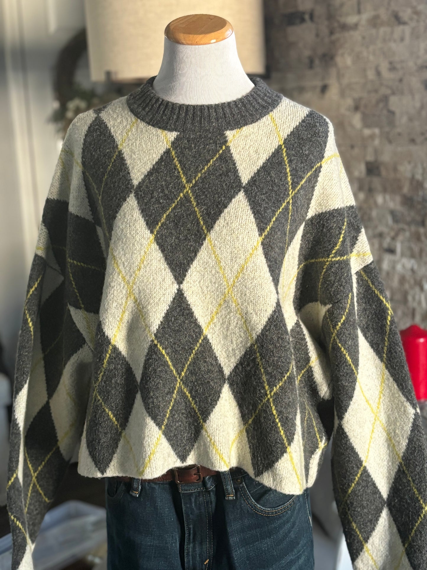 Argyle Boxy Sweater/ Size Large