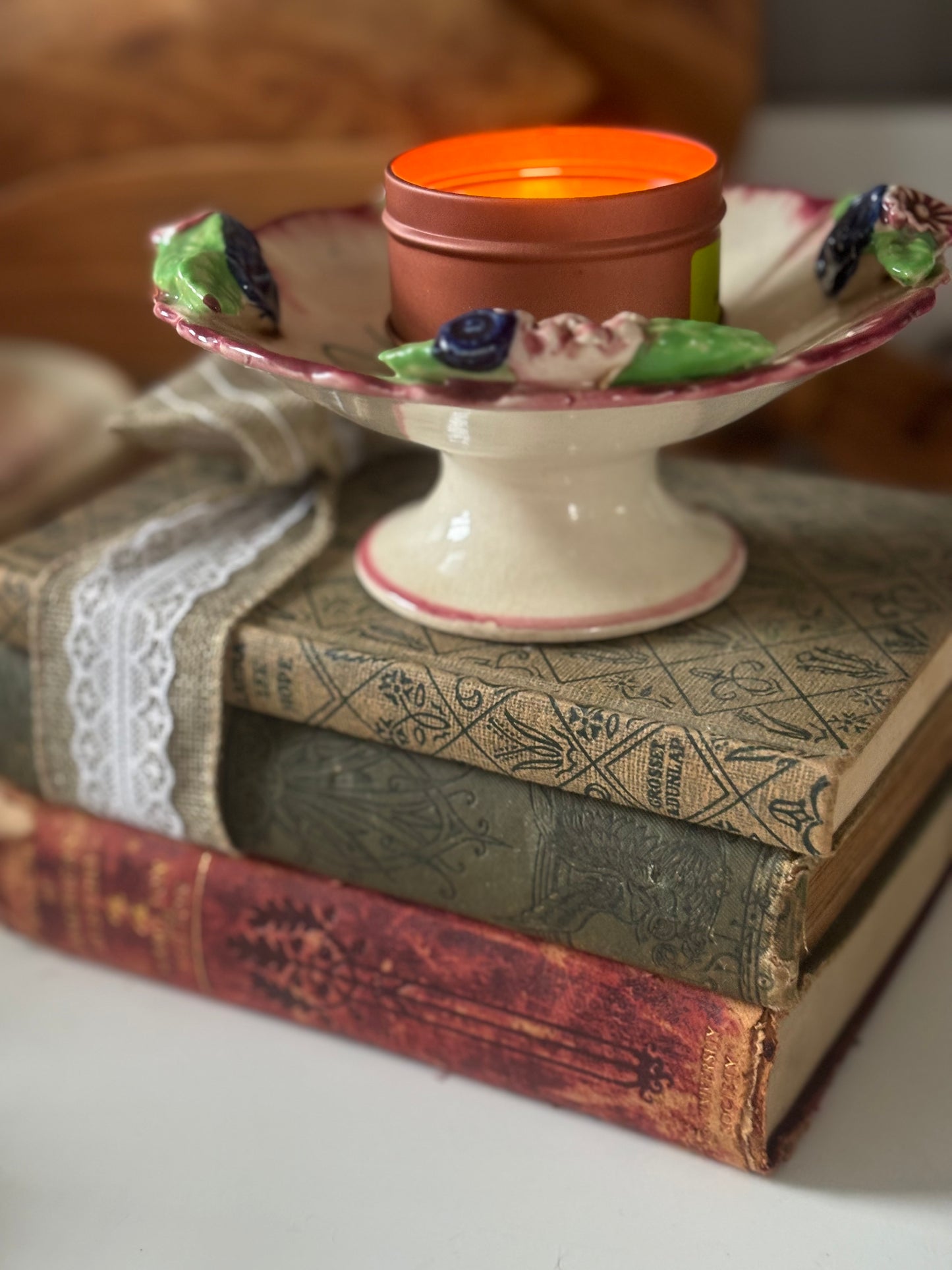 Vintage Floral Footed Candy Dish