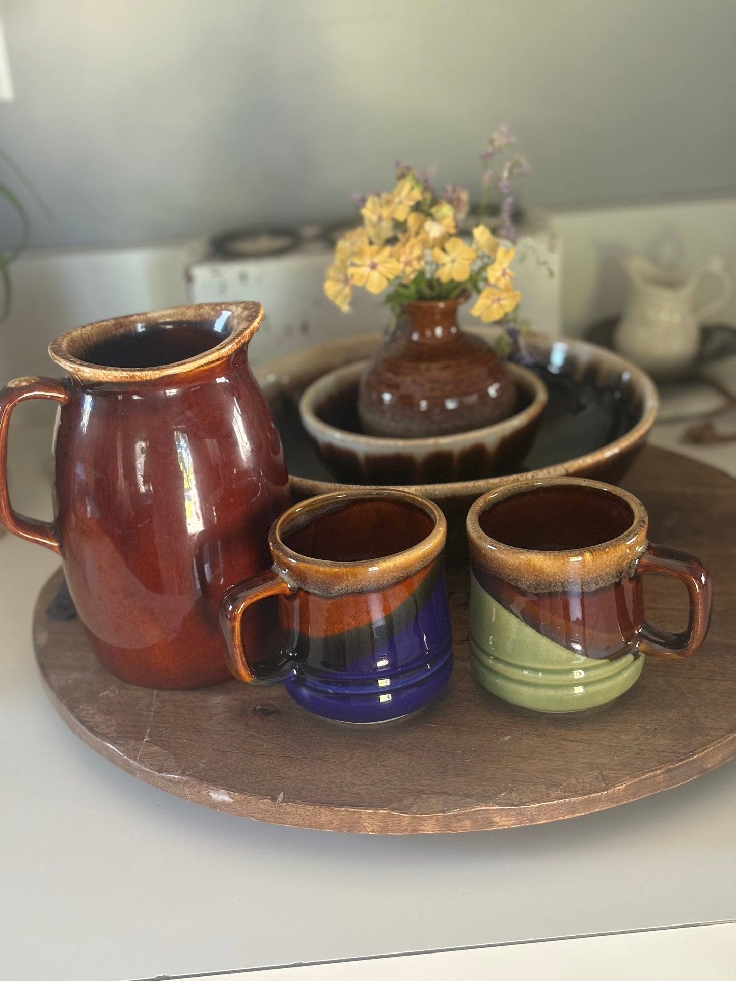 Vintage pottery set/ pitcher and mugs