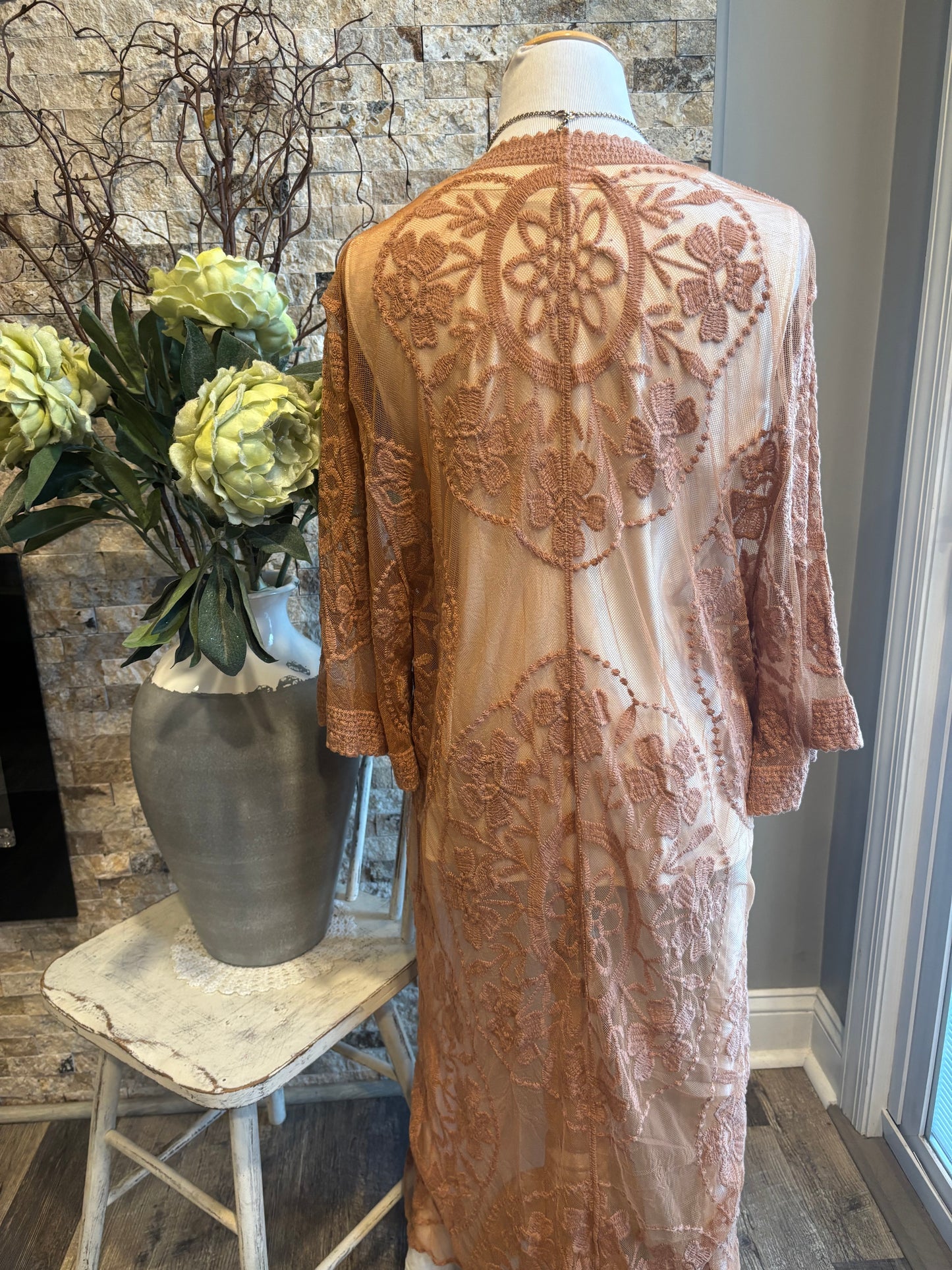 Delicate Long Lace Cover Up Jacket/ Medium