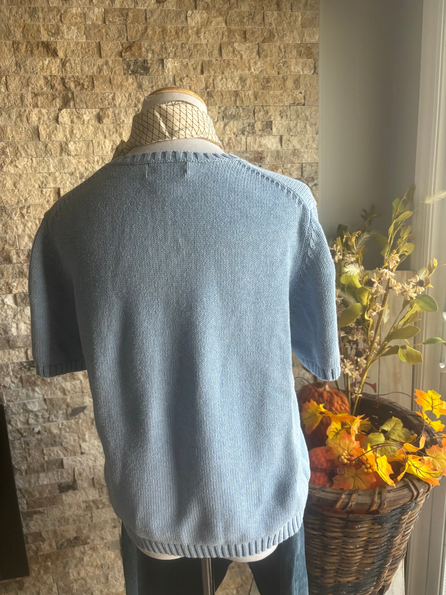 Lands End Baby Blue Short Sleeved Sweater/ Size Medium 10/12