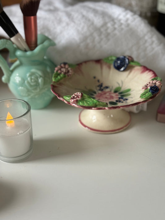 Vintage Floral Footed Candy Dish