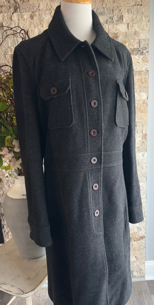 DKNY Women’s Wool Blend Slim Fit Knee Length Charcoal Coat Large